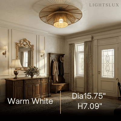 Natural Hemp Rope Flush Mount Ceiling Light -- Woven Linen Color