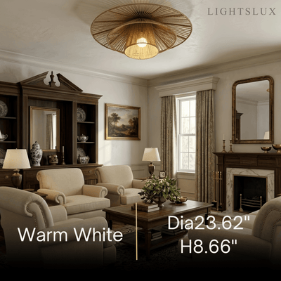 Natural Hemp Rope Flush Mount Ceiling Light -- Woven Linen Color