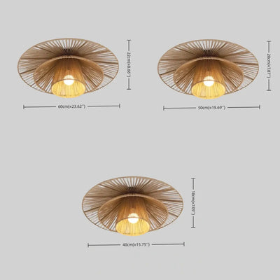 Natural Hemp Rope Flush Mount Ceiling Light -- Woven Linen Color