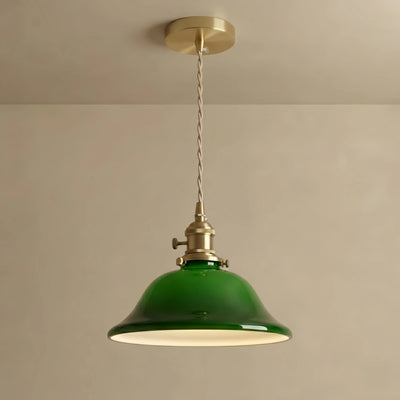 Vintage Green Glass Pendant Light -- Brass Accent for Dining Room Restaurant
