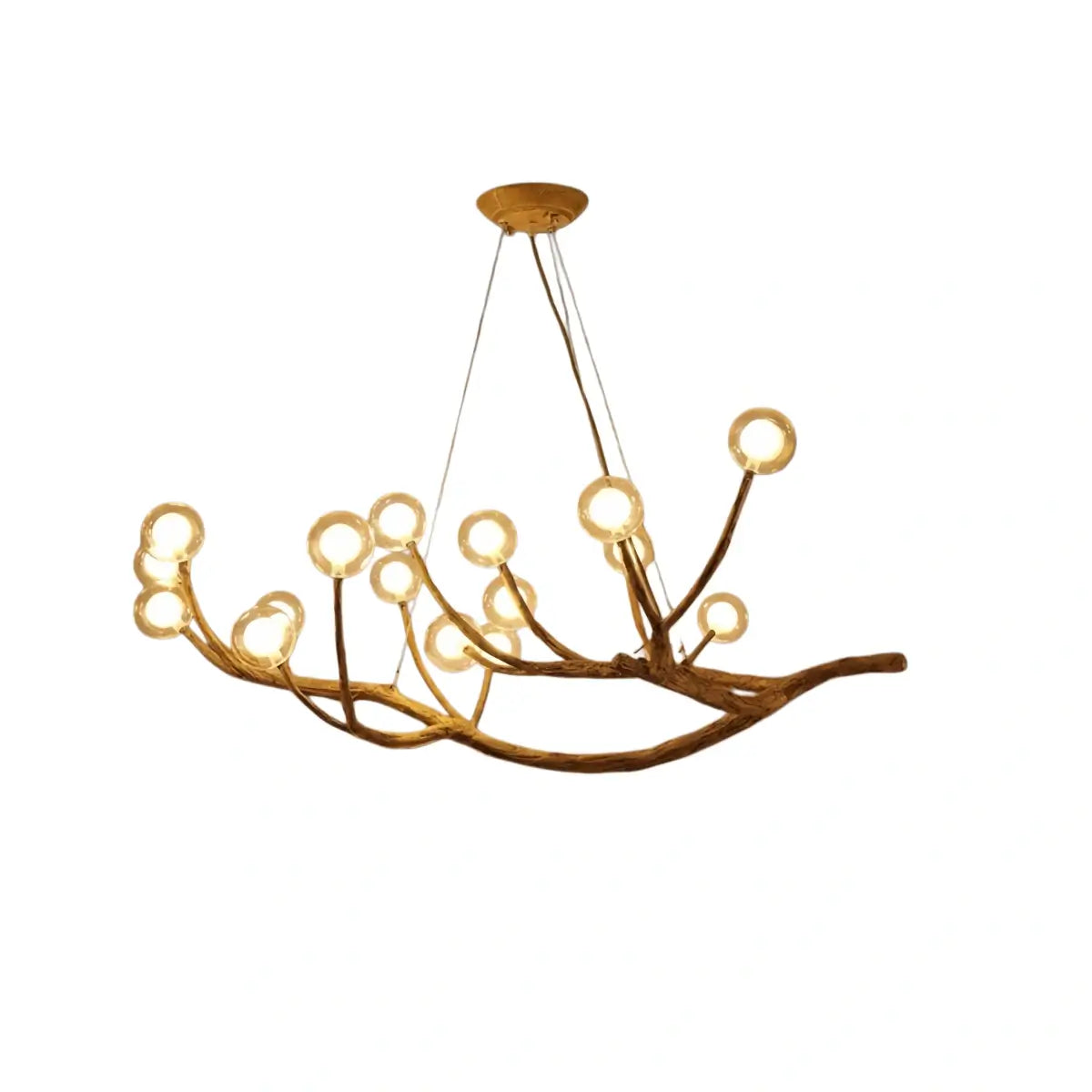 Natural Tree Branch Chandelier -- Wood-Look Resin & Glass