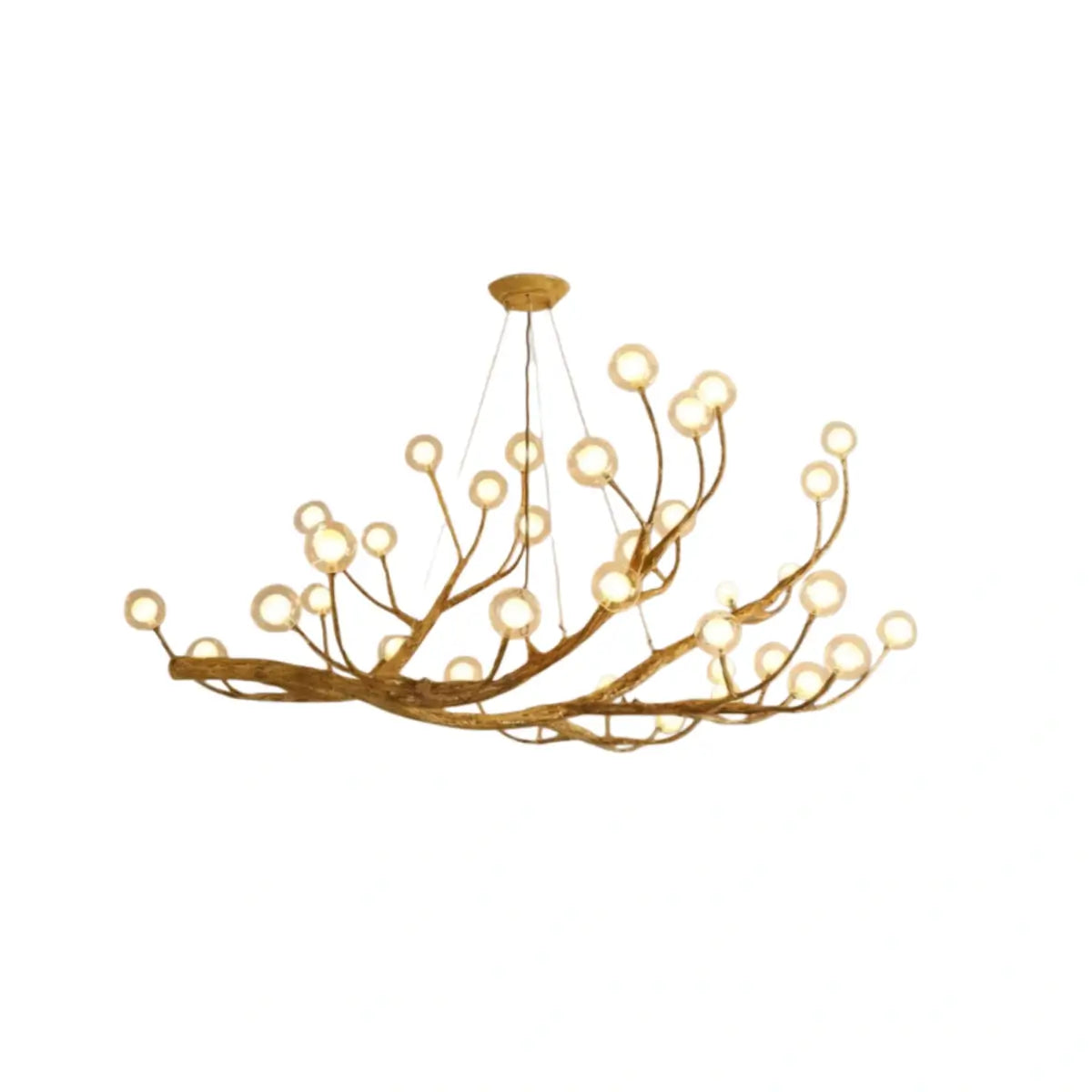 Natural Tree Branch Chandelier -- Wood-Look Resin & Glass