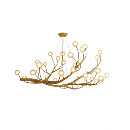 Natural Tree Branch Chandelier -- Wood-Look Resin & Glass