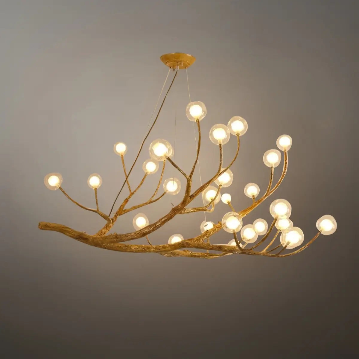 Natural Tree Branch Chandelier -- Wood-Look Resin & Glass