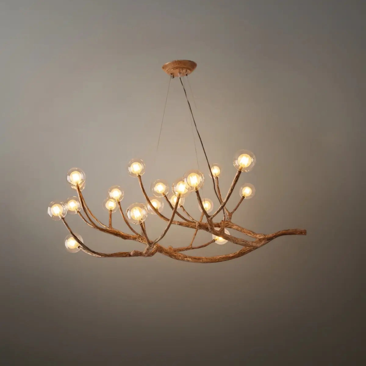 Natural Tree Branch Chandelier -- Wood-Look Resin & Glass