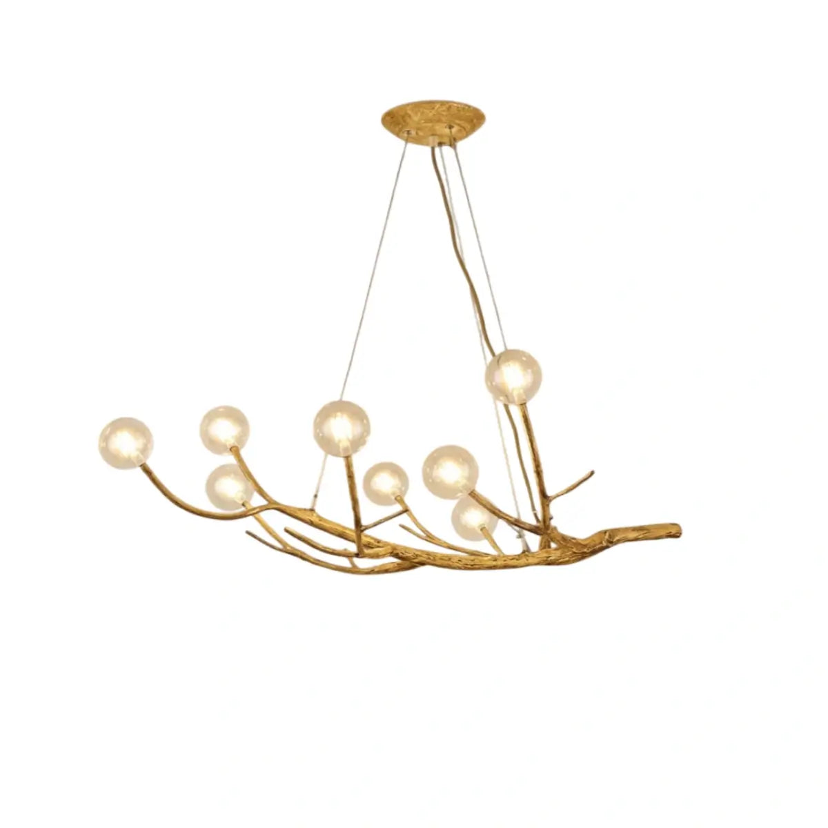 Natural Tree Branch Chandelier -- Wood-Look Resin & Glass
