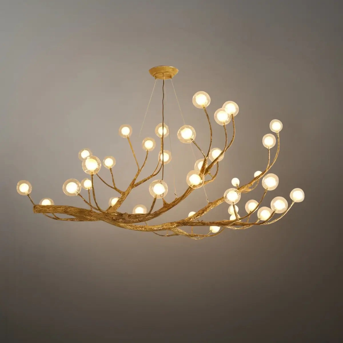 Natural Tree Branch Chandelier -- Wood-Look Resin & Glass