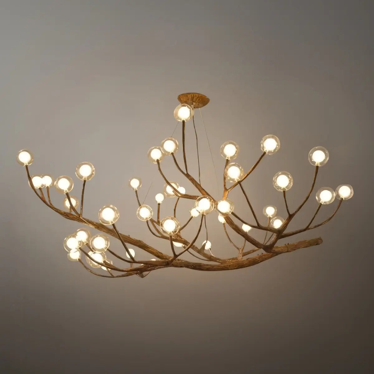 Natural Tree Branch Chandelier -- Wood-Look Resin & Glass