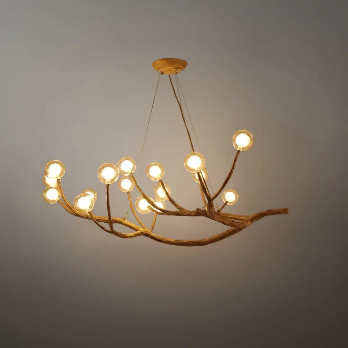 Natural Tree Branch Chandelier -- Wood-Look Resin & Glass