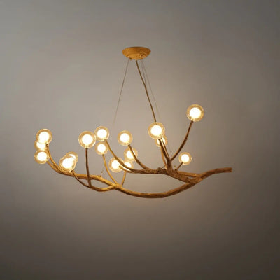 Natural Tree Branch Chandelier -- Wood-Look Resin & Glass