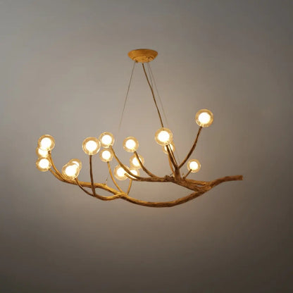 Natural Tree Branch Chandelier -- Wood-Look Resin & Glass