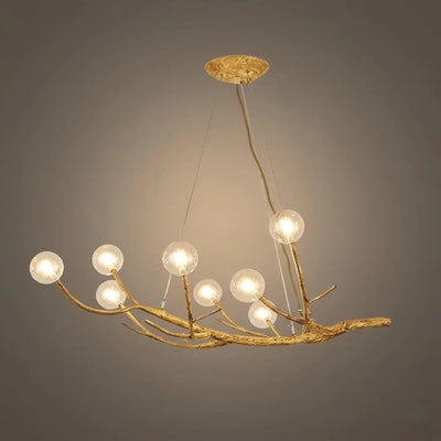 Natural Tree Branch Chandelier -- Wood-Look Resin & Glass