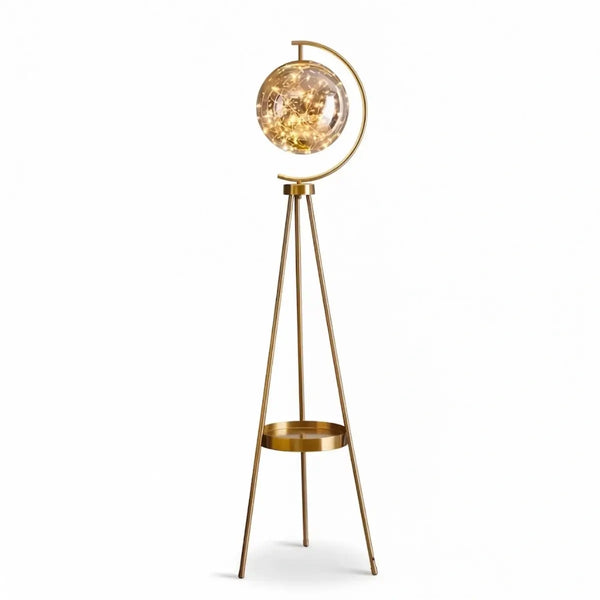 Modern Glass Ball Tripod Floor Lamp with Tray -- Gold or Black
