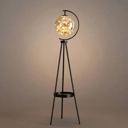 Modern Glass Ball Tripod Floor Lamp with Tray -- Gold or Black