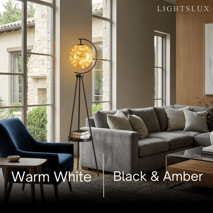 Modern Glass Ball Tripod Floor Lamp with Tray -- Gold or Black
