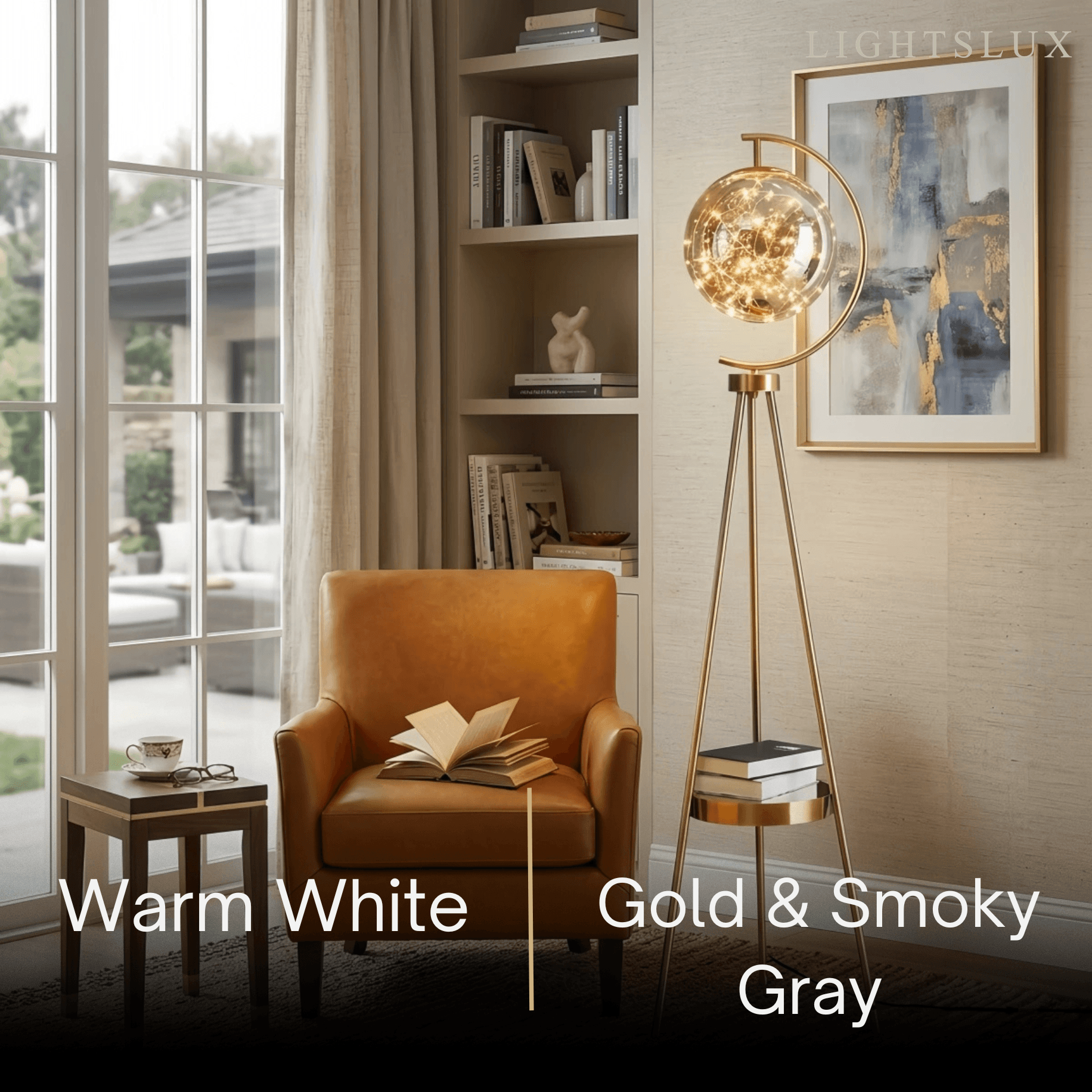 Modern Glass Ball Tripod Floor Lamp with Tray -- Gold or Black