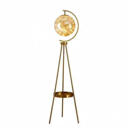 Modern Glass Ball Tripod Floor Lamp with Tray -- Gold or Black