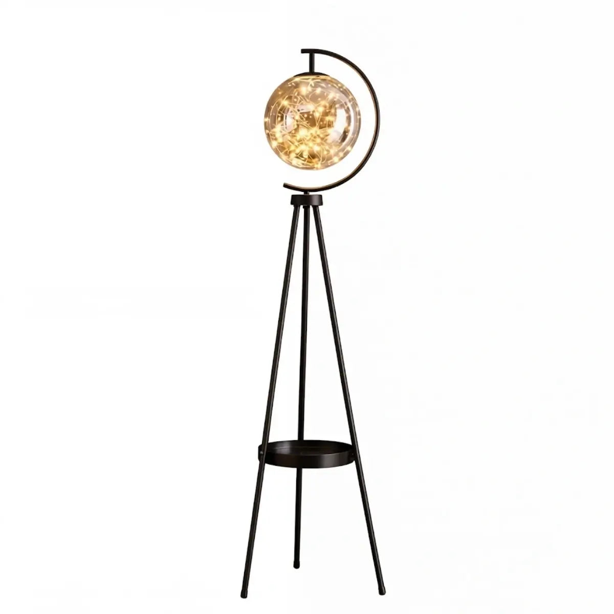Modern Glass Ball Tripod Floor Lamp with Tray -- Gold or Black