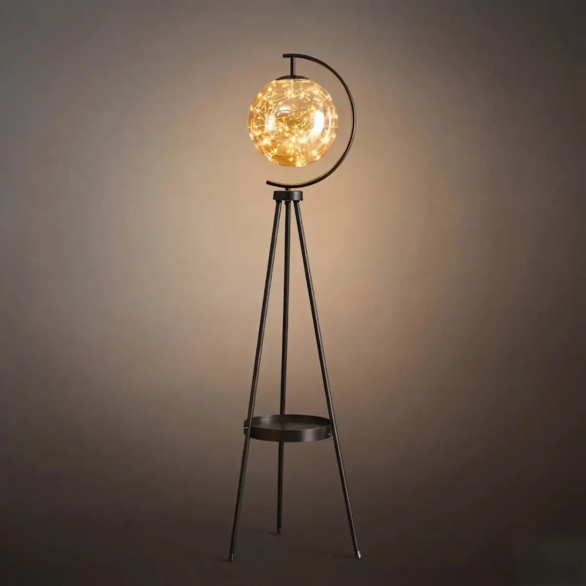 Modern Glass Ball Tripod Floor Lamp with Tray -- Gold or Black