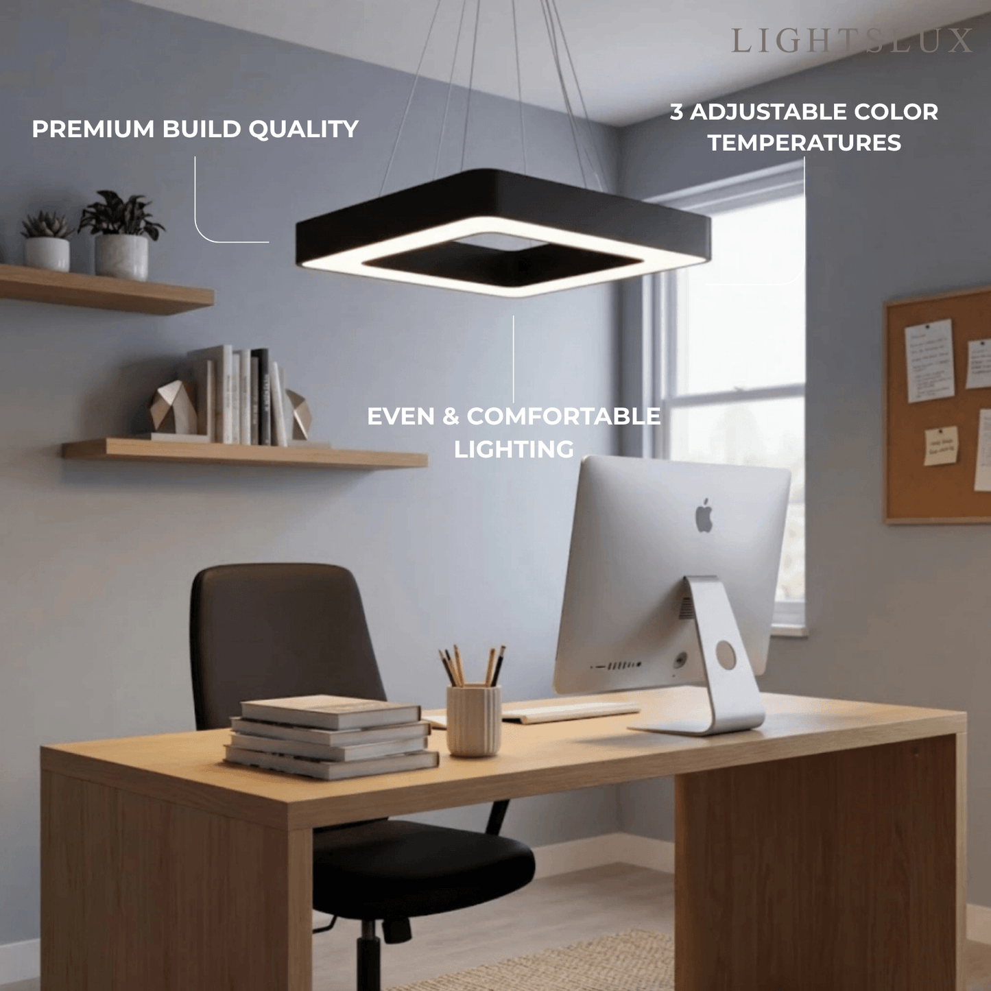 Modern Square Pendant Light -- Black Iron Acrylic