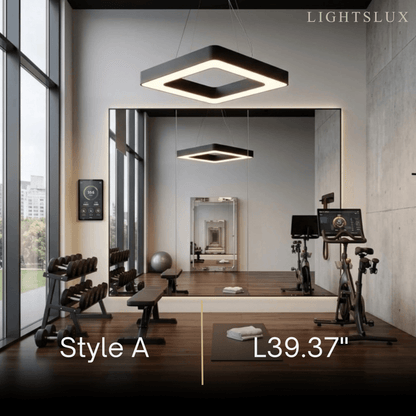 Modern Square Pendant Light -- Black Iron Acrylic