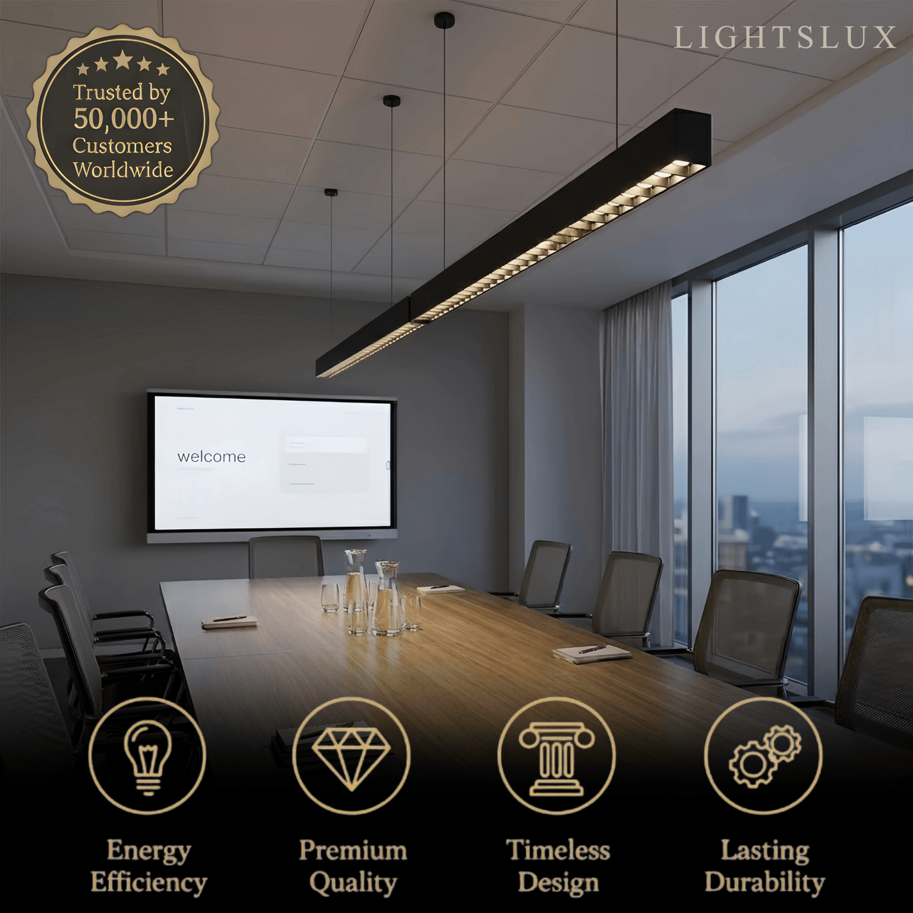 Modern Linear Pendant Light -- Aluminum Acrylic Black or White