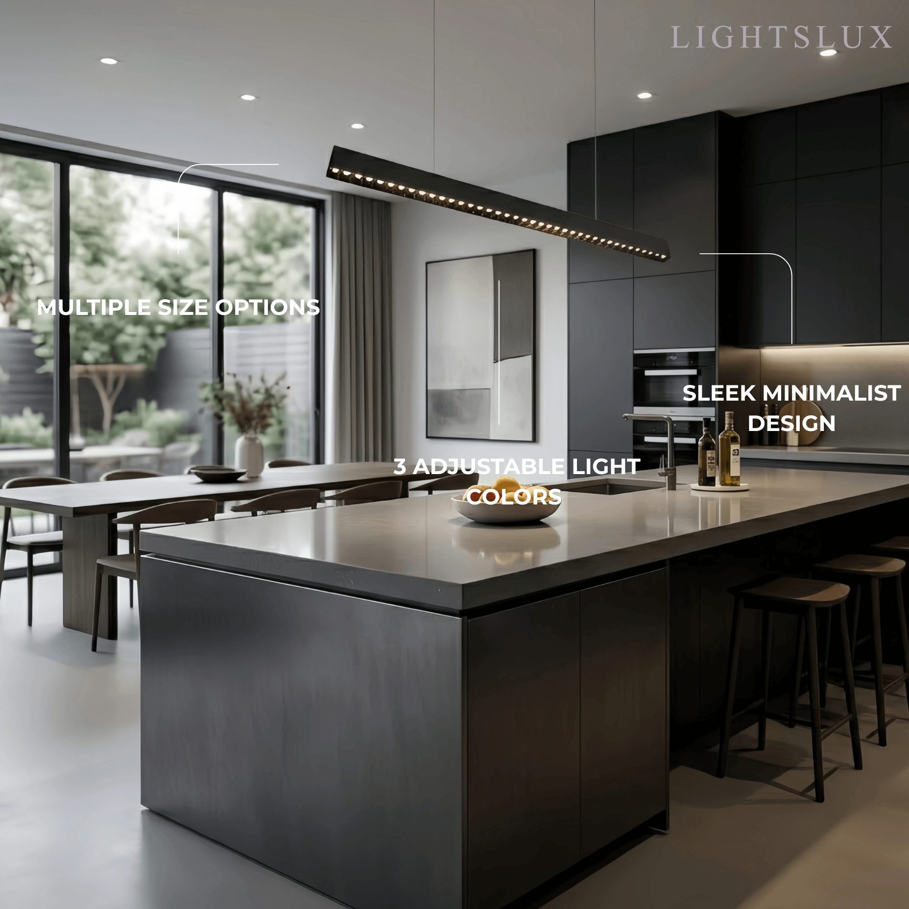 Modern Linear Pendant Light -- Aluminum Acrylic Black or White
