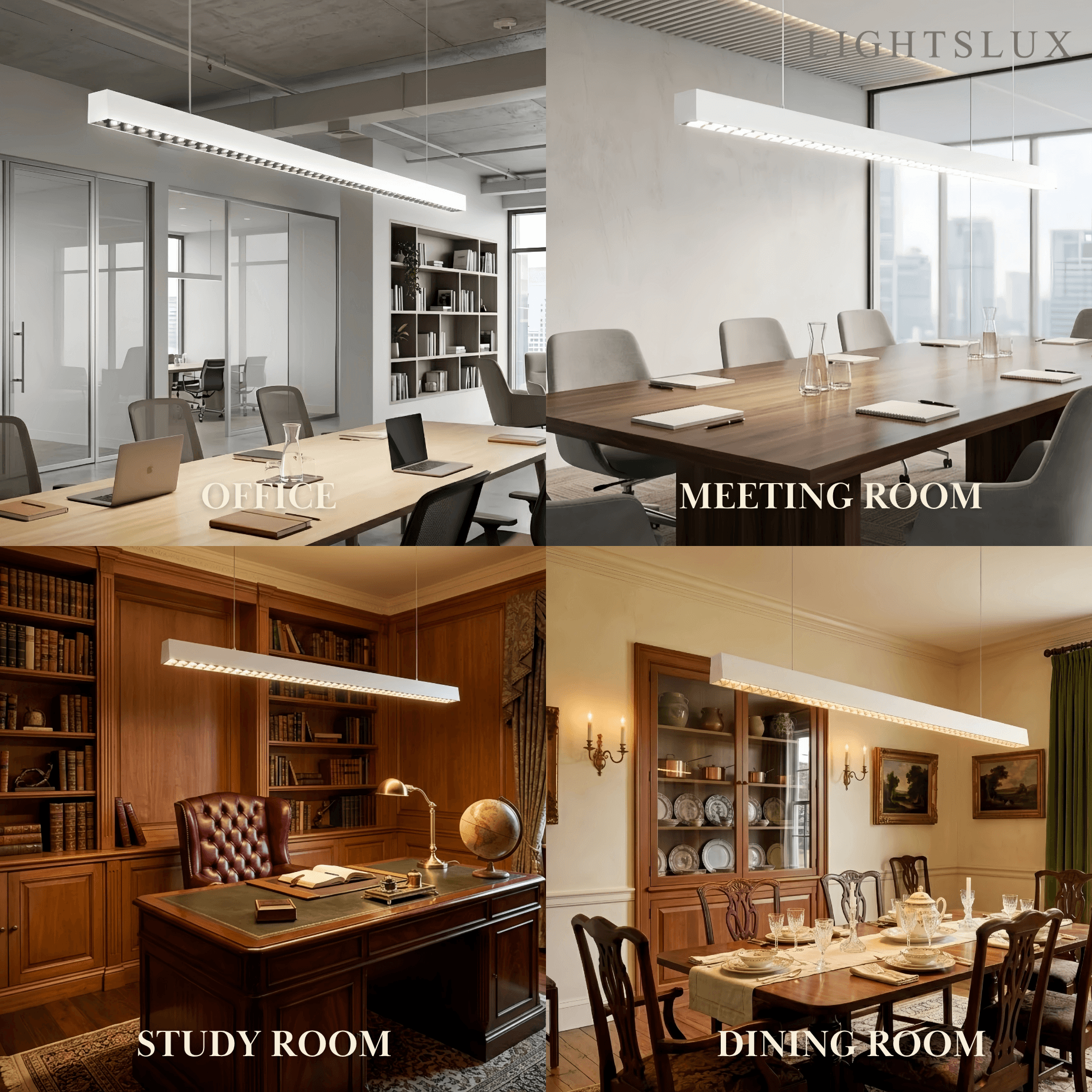 Modern Linear Pendant Light -- Aluminum Acrylic Black or White