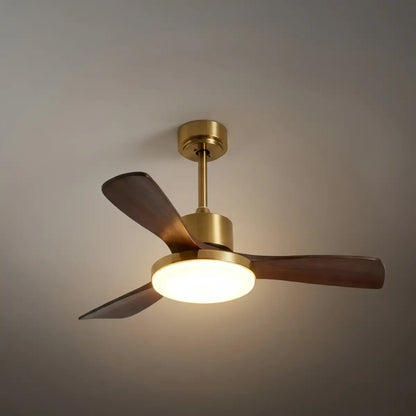 Modern Ceiling Fan Light with LED -- Walnut Wood & Gold