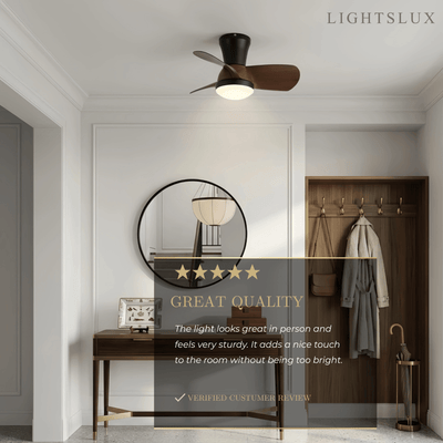 Modern Ceiling Fan Light with LED -- Walnut Wood & Black