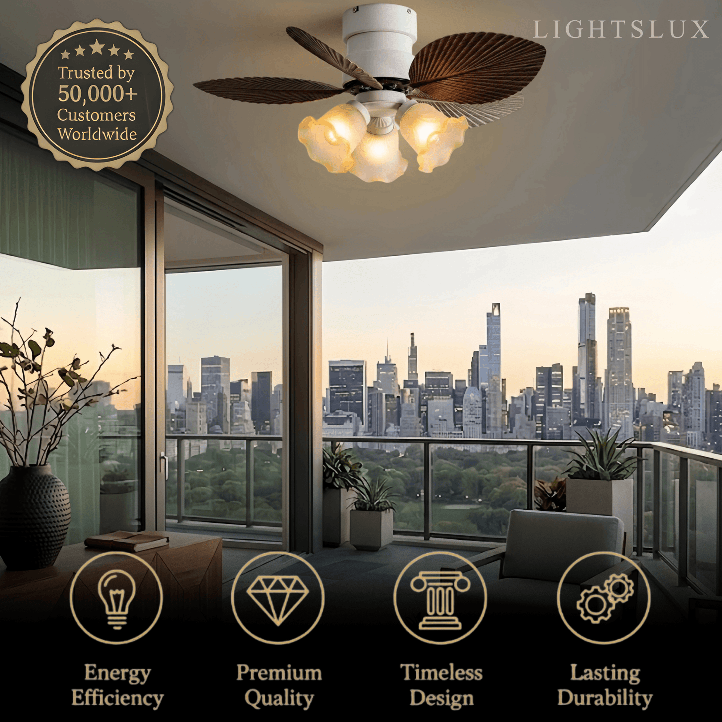 Vivara Modern Low Profile Ceiling Fan Light