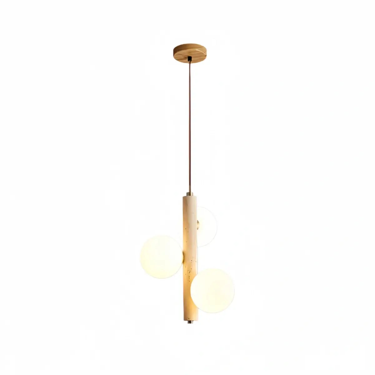 Modern Travertine Pendant Light -- Natural Stone & Wood