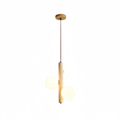 Modern Travertine Pendant Light -- Natural Stone & Wood