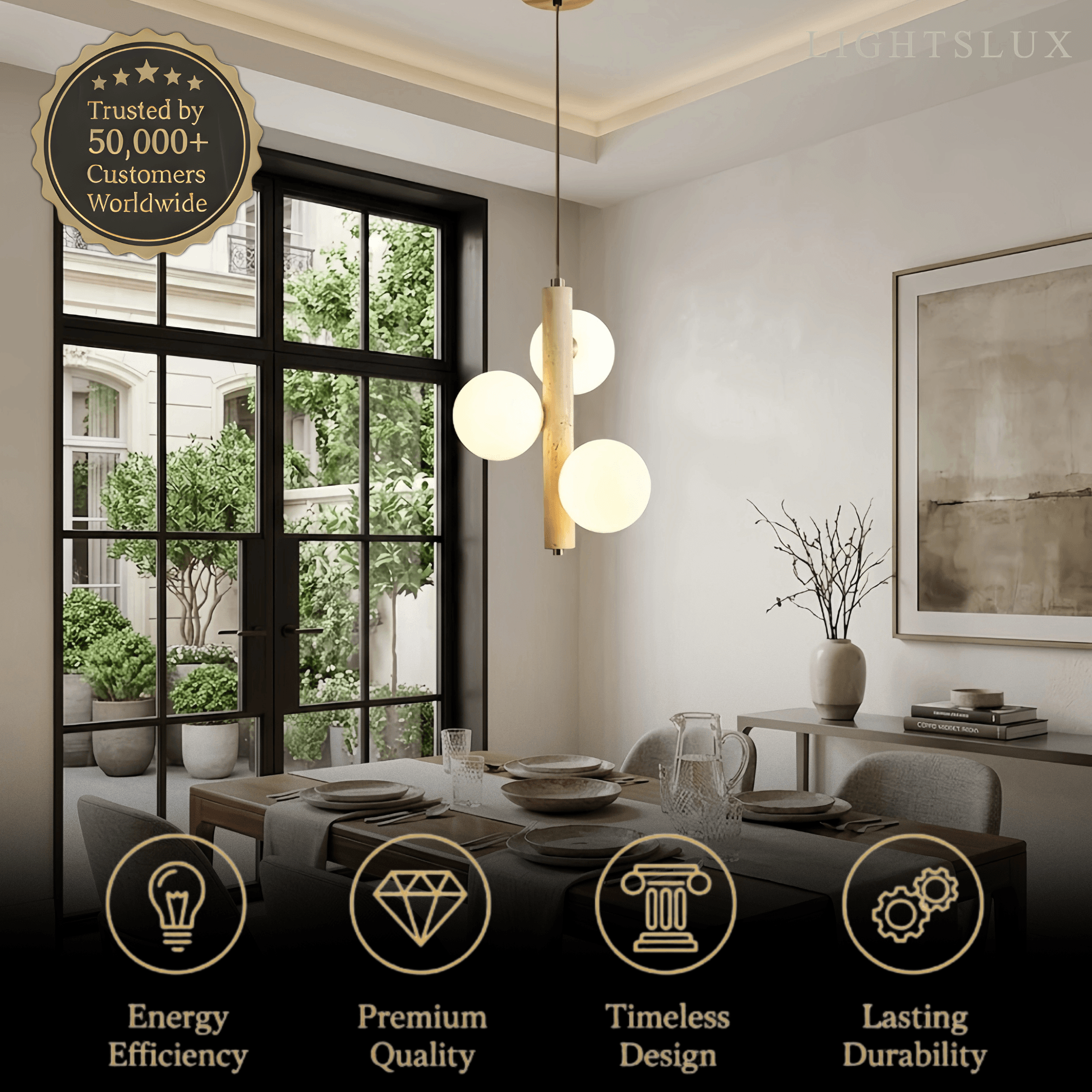 Modern Travertine Pendant Light -- Natural Stone & Wood