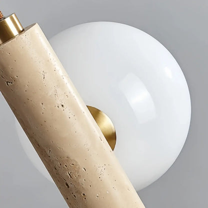 Modern Travertine Pendant Light -- Natural Stone & Wood