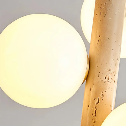 Modern Travertine Pendant Light -- Natural Stone & Wood
