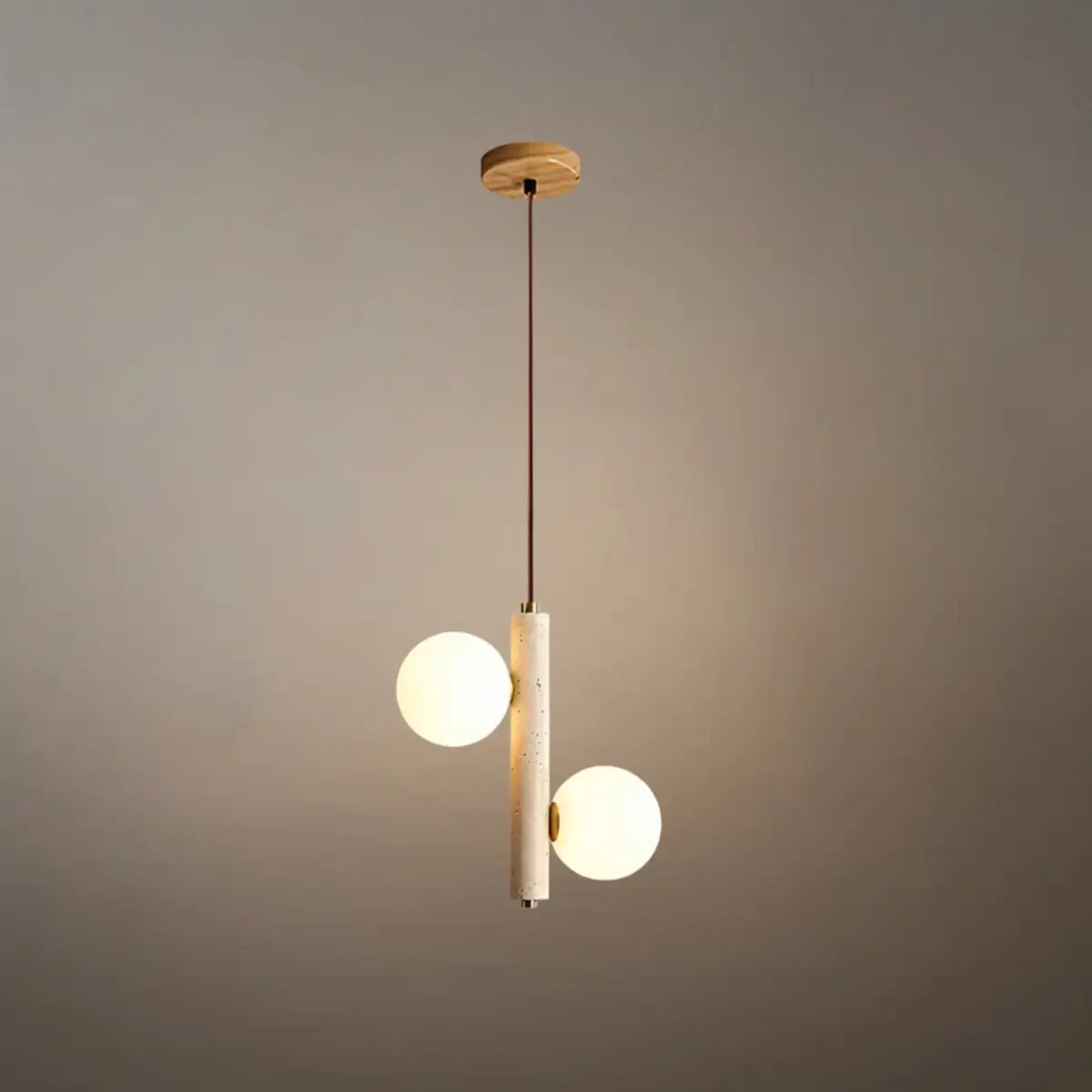 Modern Travertine Pendant Light -- Natural Stone & Wood