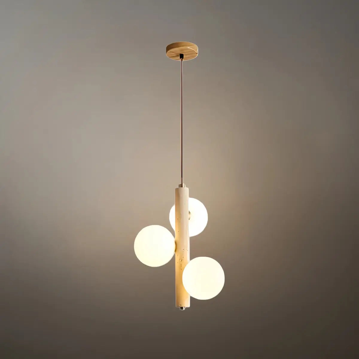 Modern Travertine Pendant Light -- Natural Stone & Wood