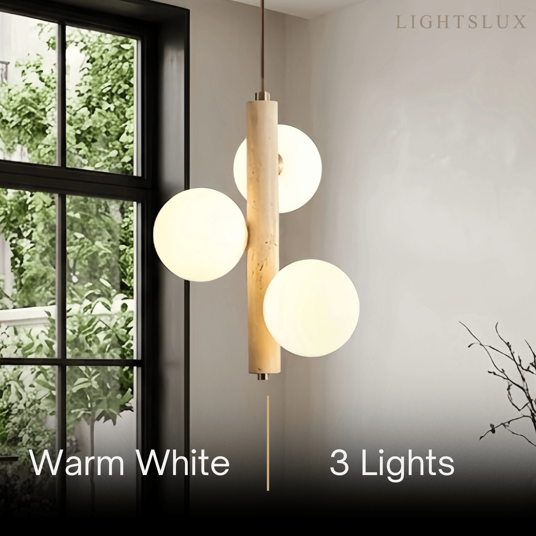 Modern Travertine Pendant Light -- Natural Stone & Wood
