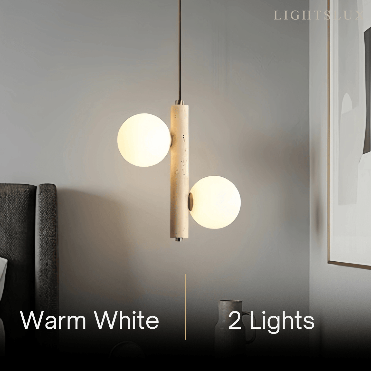Modern Travertine Pendant Light -- Natural Stone & Wood