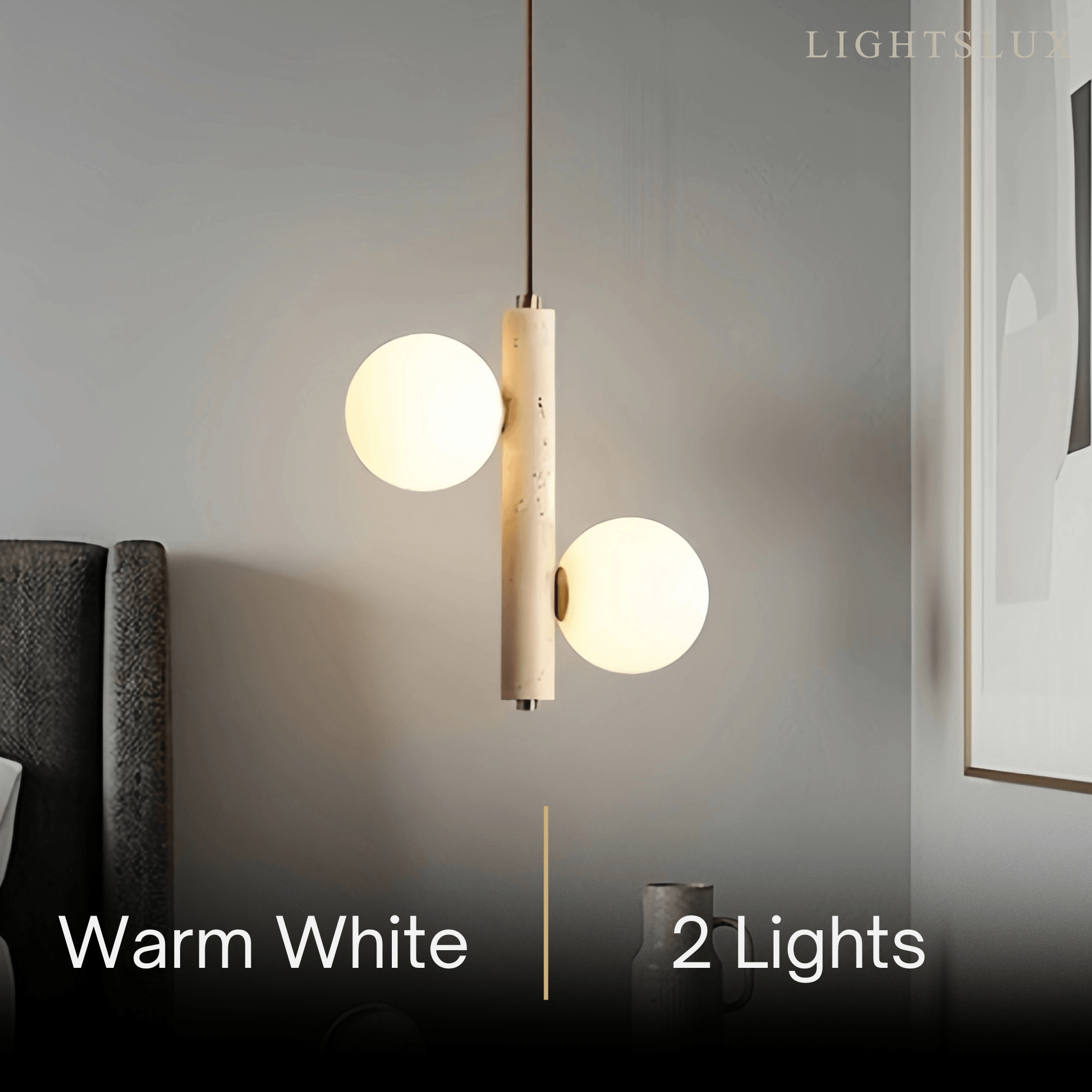 Modern Travertine Pendant Light -- Natural Stone & Wood