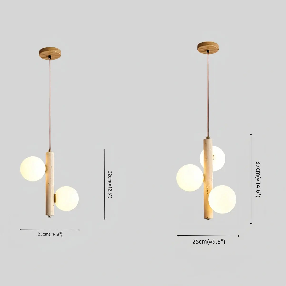 Modern Travertine Pendant Light -- Natural Stone & Wood