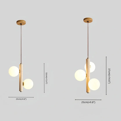 Modern Travertine Pendant Light -- Natural Stone & Wood