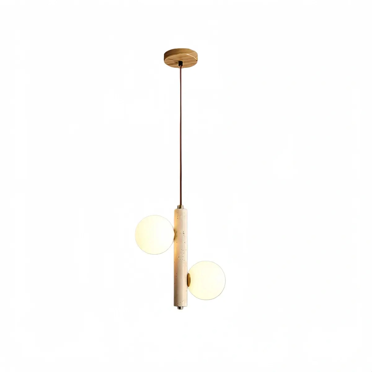 Modern Travertine Pendant Light -- Natural Stone & Wood