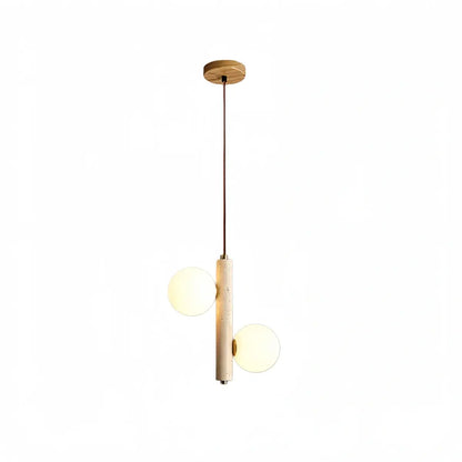 Modern Travertine Pendant Light -- Natural Stone & Wood