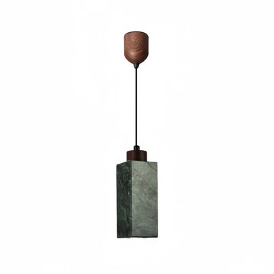 Modern Rectangular Travertine Pendant Light -- Natural Stone & Wood