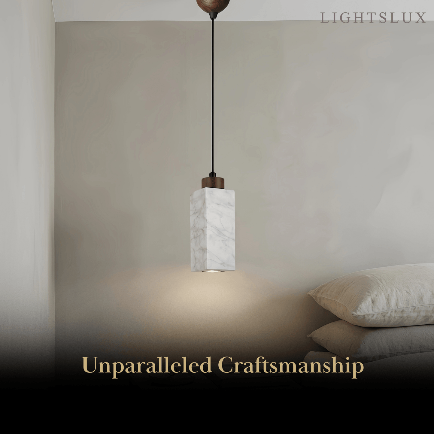 Modern Rectangular Travertine Pendant Light -- Natural Stone & Wood