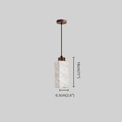 Modern-- Rectangular Travertine Pendant Light -- Natural Stone & Wood