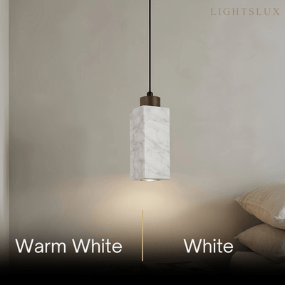 Modern Rectangular Travertine Pendant Light -- Natural Stone & Wood
