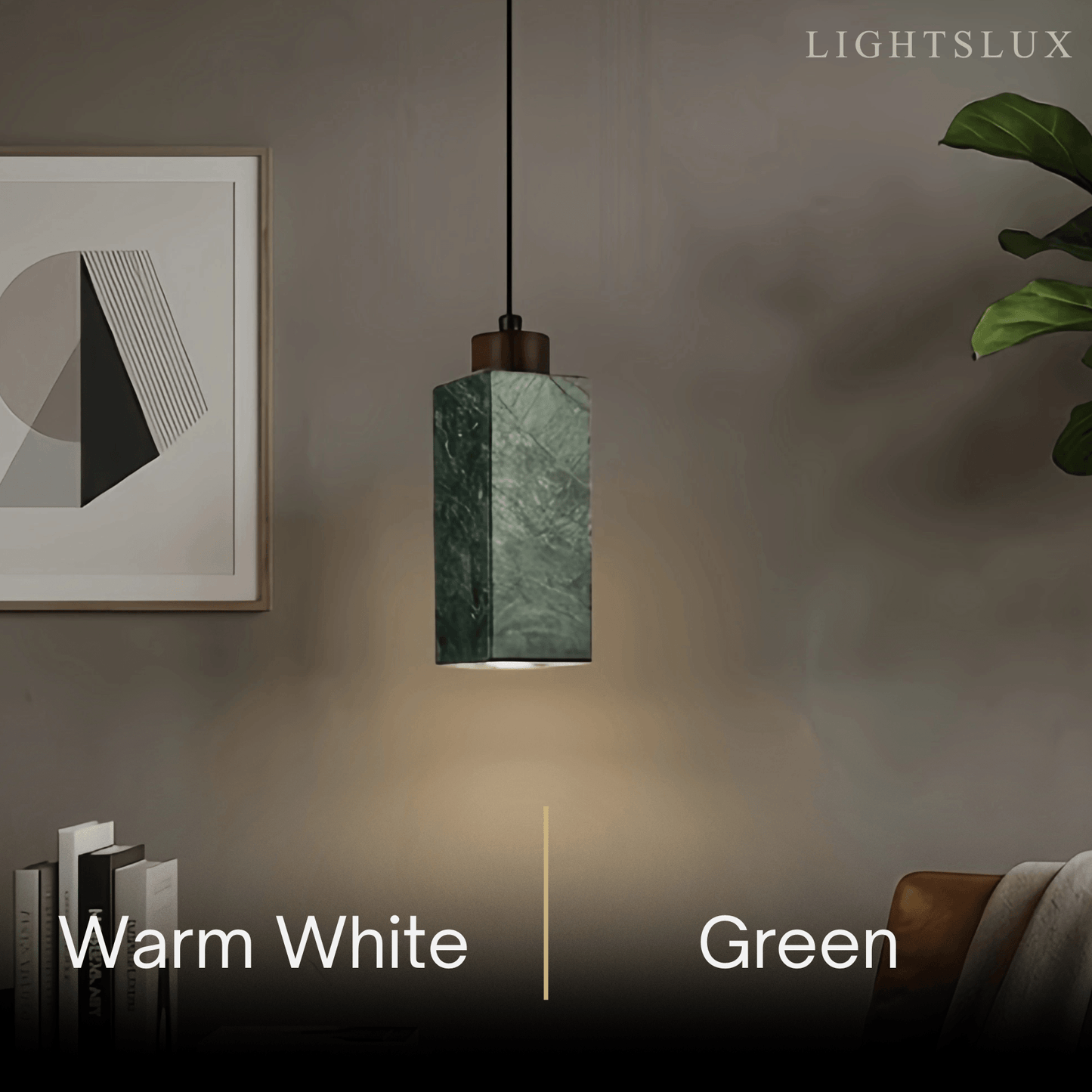 Modern Rectangular Travertine Pendant Light -- Natural Stone & Wood